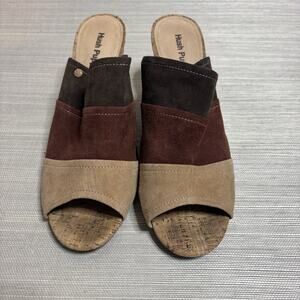 Hush Puppies Womens Multi Brown Suede Mule Shoe Sandal Heels Retro Casual SZ 10
